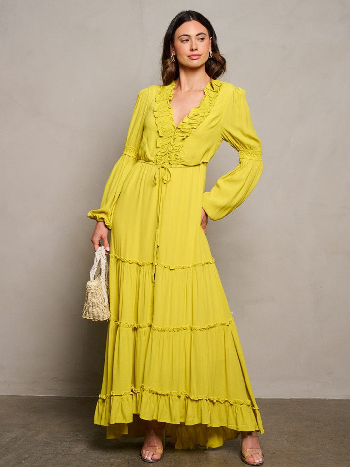 WOMEN'S LONG SLEEVE BUTTON UP TIERED MAXI DRESS