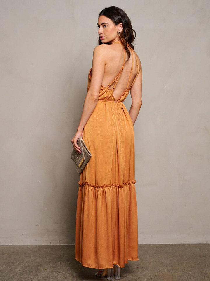 WOMEN'S SLEEVELESS HALTER NECK OPEN BACK TIERED MAXI DRESS