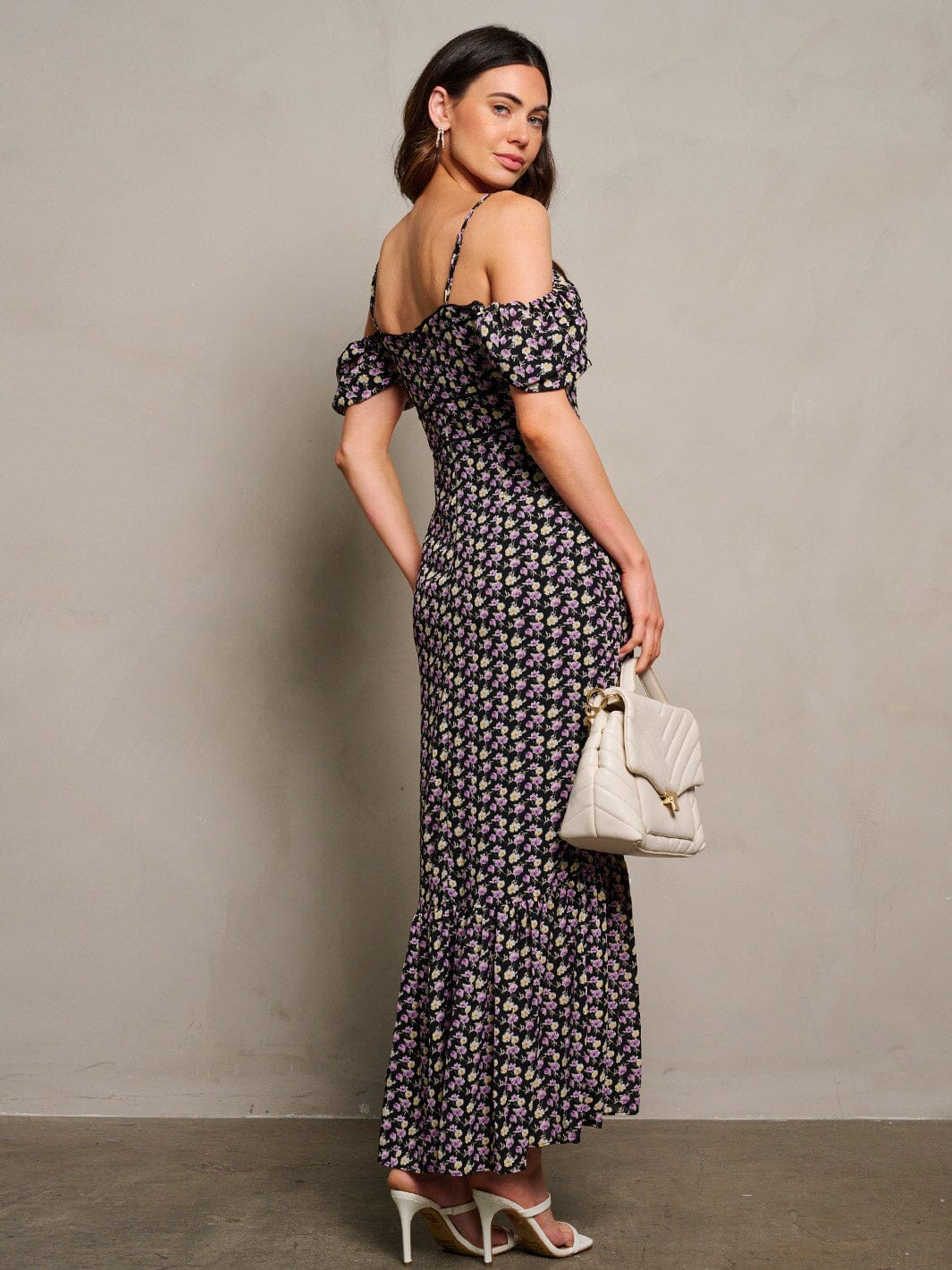 WOMEN'S OFF SHOULDER RUFFLE FLORAL MAXI DRESS