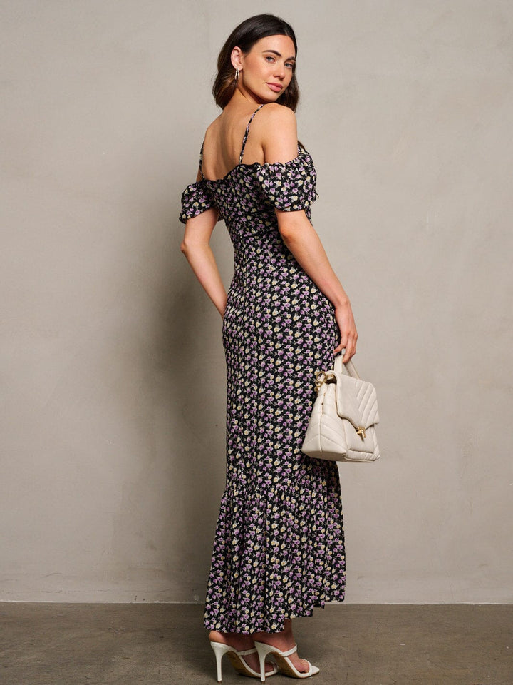 WOMEN'S OFF SHOULDER RUFFLE FLORAL MAXI DRESS