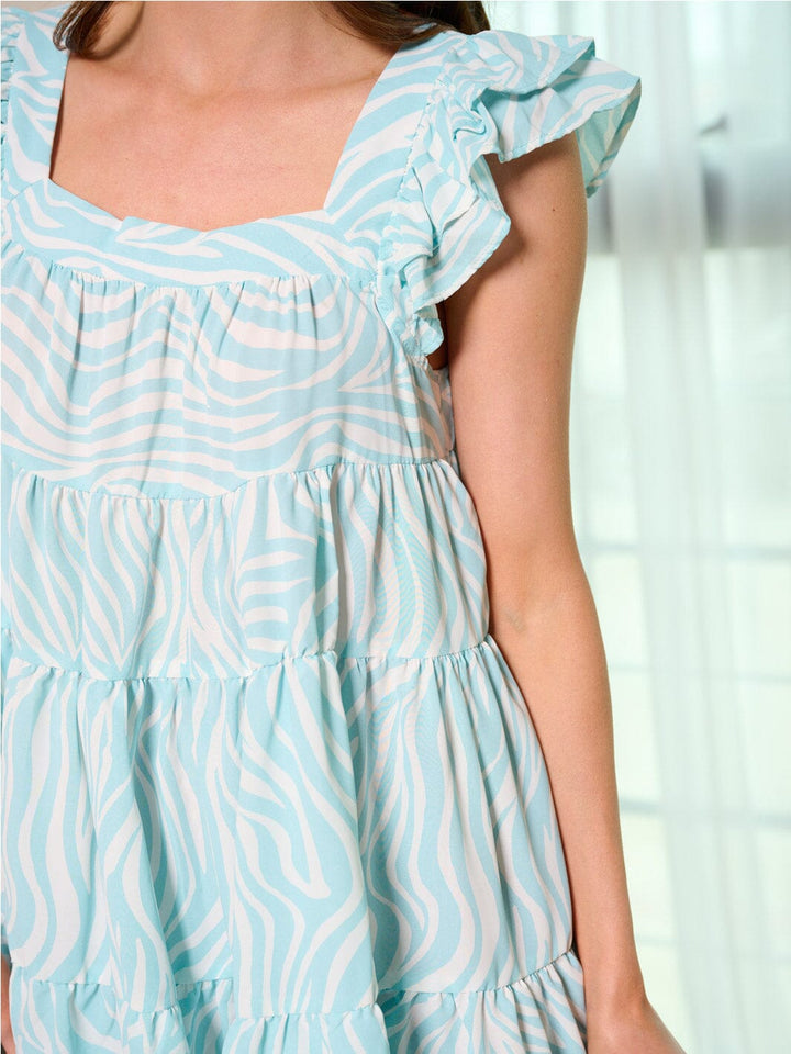 WOMEN'S RUFFLE SLEEVES SQUARE NECK TIERED PRINTED MINI DRESS