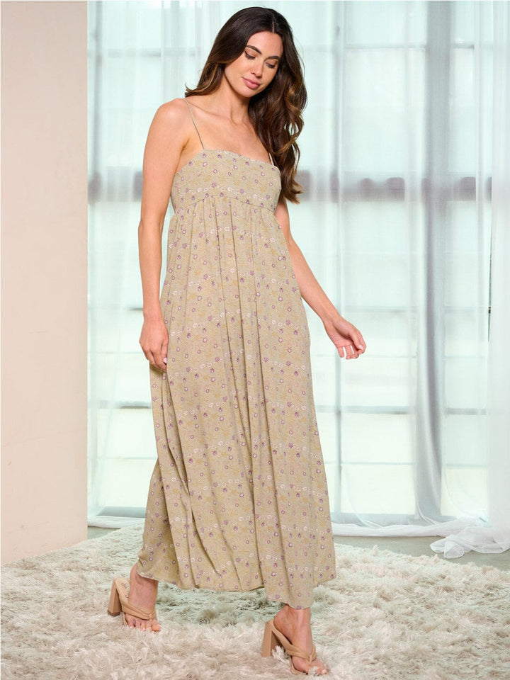 WOMEN'S SLEEVELESS OPEN BACK POCKETS FLORAL MAXI DRESS