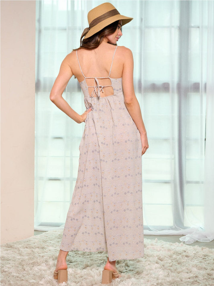 WOMEN'S SLEEVELESS OPEN BACK POCKETS FLORAL MAXI DRESS