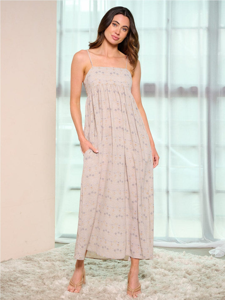 WOMEN'S SLEEVELESS OPEN BACK POCKETS FLORAL MAXI DRESS