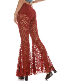 WOMEN'S ELASTIC WAIST ALL OVER LACE BELL BOTTOM PANTS