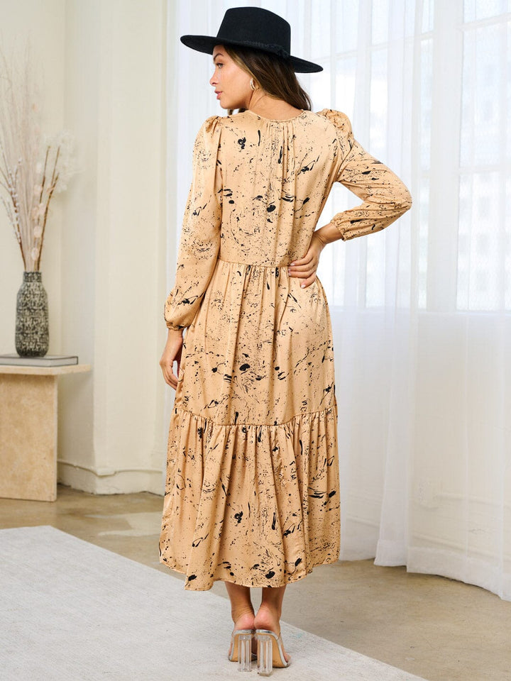 WOMEN'S LONG SLEEVE BUTTON UP POCKETS PRINTED MAXI DRESS
