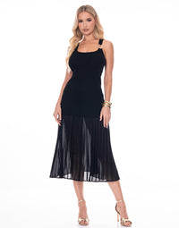 WOMEN'S SLEEVELESS BODYCON PLEATED BOTTOM HEM MAXI DRESS
