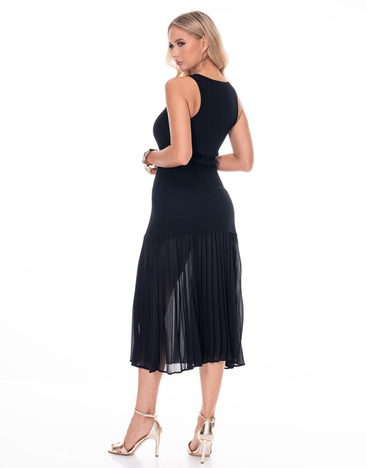 WOMEN'S SLEEVELESS BODYCON PLEATED BOTTOM HEM MAXI DRESS