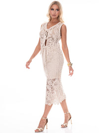 WOMEN'S SLEEVELESS FRONT TIE EMBROIDERY DETAILED BLOUSE