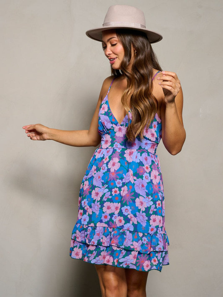 WOMEN'S SLEEVELESS V-NECK FLORAL MINI DRESS