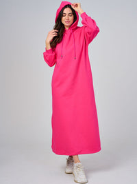 WOMEN'S LONG SLEEVE FRONT POCKETS HOODED MAXI DRESS