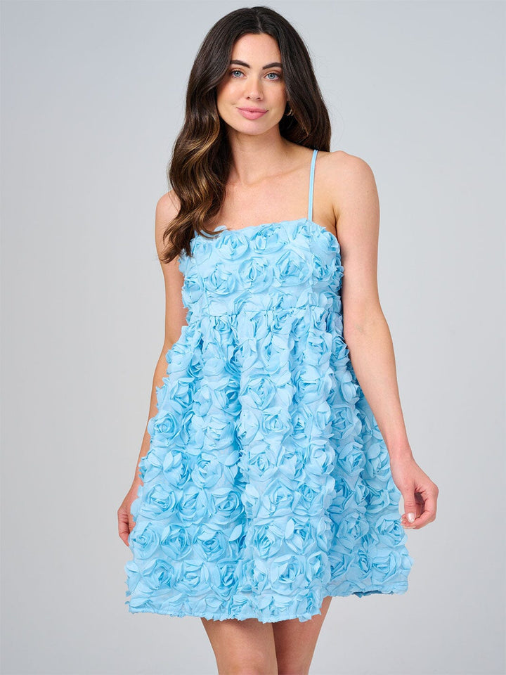 WOMEN'S SLEEVELESS ADJUSTABLE STRAPS 3D FLORAL FIT & FLARE MINI DRESS