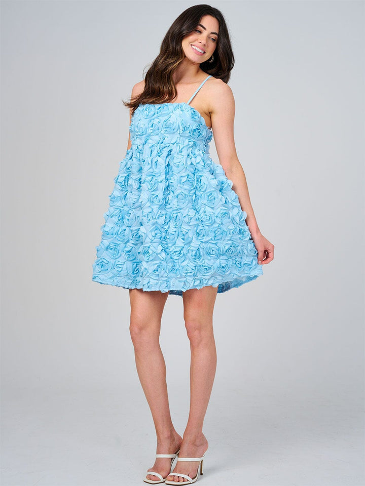 WOMEN'S SLEEVELESS ADJUSTABLE STRAPS 3D FLORAL FIT & FLARE MINI DRESS