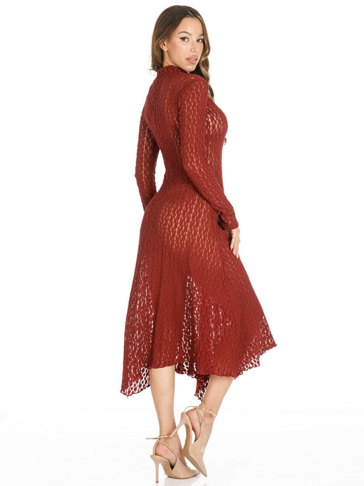 WOMEN'S LONG SLEEVE MOCK NECK LACE MAXI DRESS