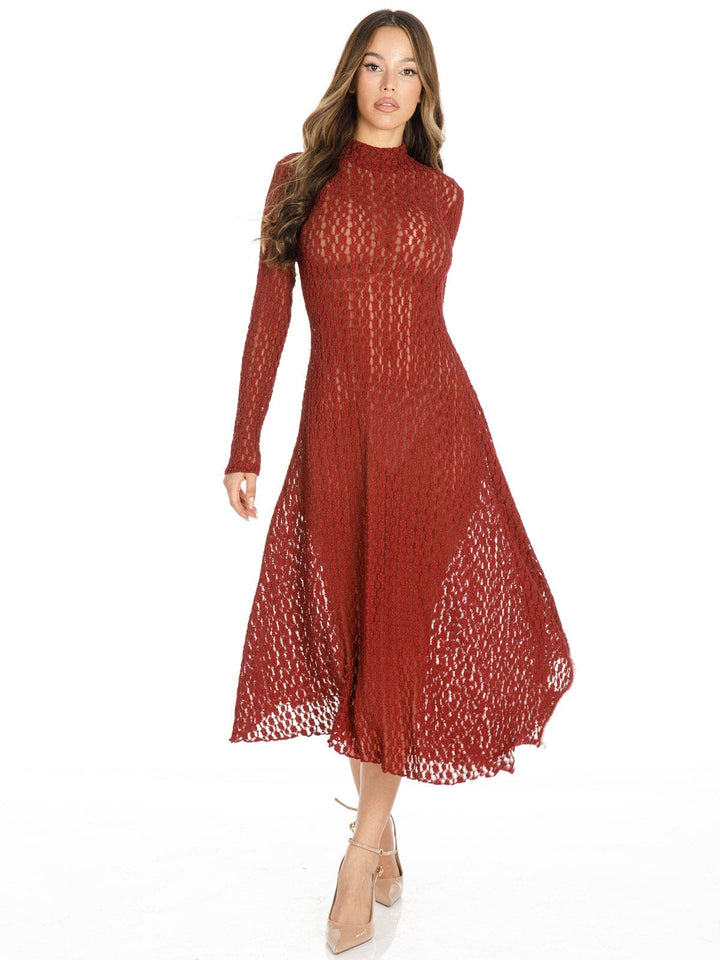 WOMEN'S LONG SLEEVE MOCK NECK LACE MAXI DRESS