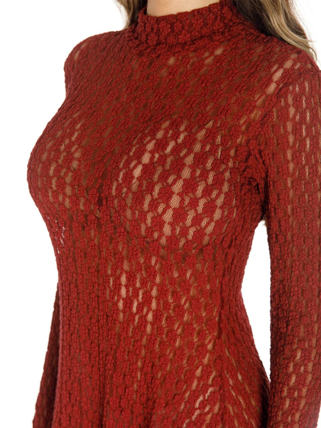 WOMEN'S LONG SLEEVE MOCK NECK LACE MAXI DRESS