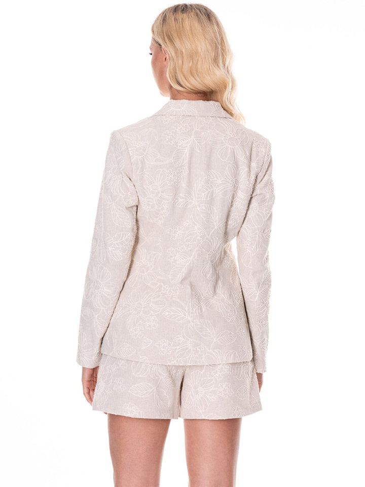 WOMEN'S LONG SLEEVE BLAZER & BUTTON CLOSURE SHORTS EMBROIDERY FLORAL 2PC. SET