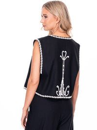 WOMEN'S SLEEVELESS OPEN FRONT EMBROIDERY LINEN VEST