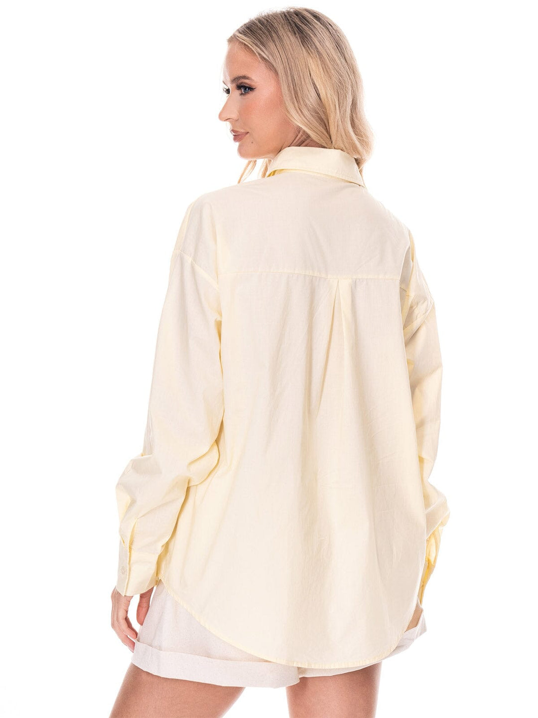 WOMEN'S LONG SLEEVE BUTTON UP PEARL DETAILED BLOUSE