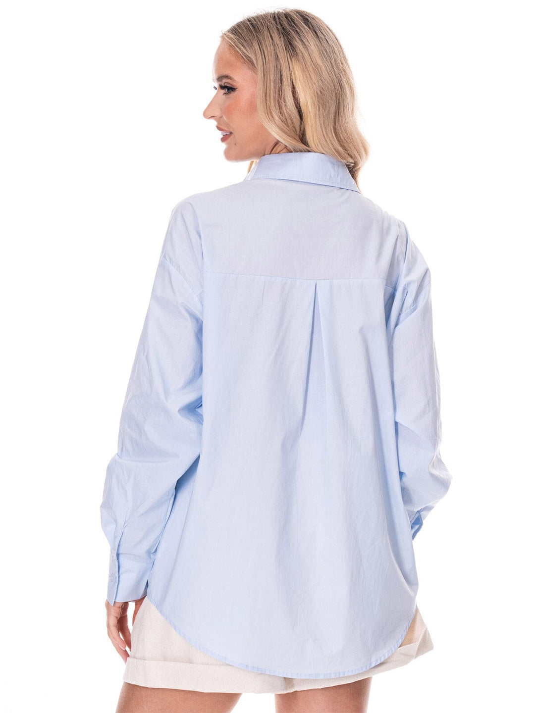 WOMEN'S LONG SLEEVE BUTTON UP PEARL DETAILED BLOUSE