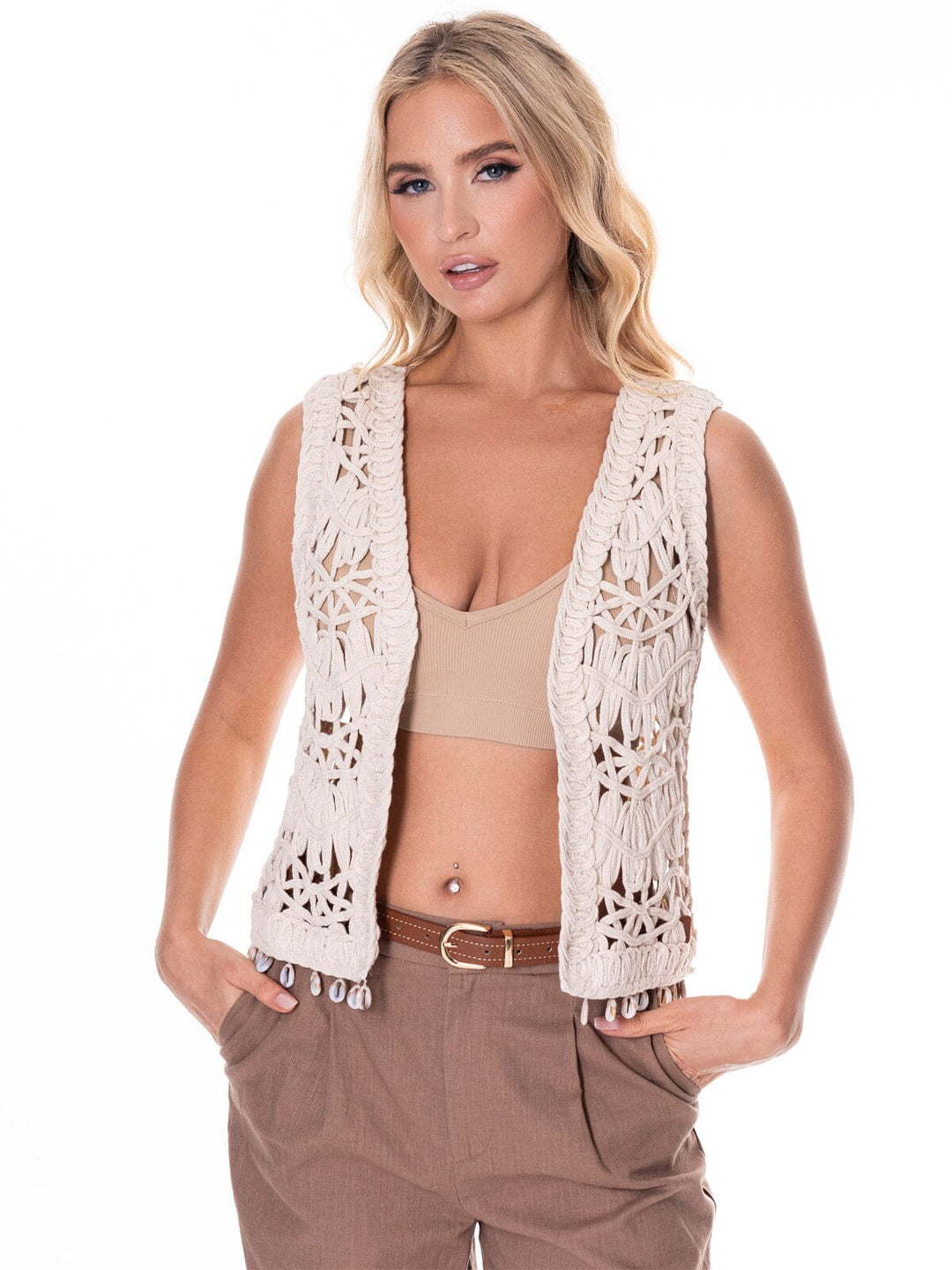 WOMEN'S SLEEVELESS OPEN FRONT KNITTED VEST
