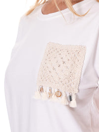 WOMEN'S SHORT SLEEVE FRONT CROCHET POCKET T-SHIRT