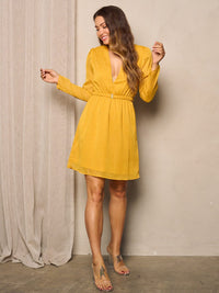 WOMEN'S LONG SLEEVES V-NECK SHIMMER MINI DRESS