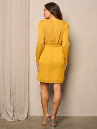 WOMEN'S LONG SLEEVES V-NECK SHIMMER MINI DRESS
