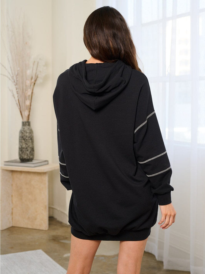 WOMEN'S LONG SLEEVE POCKETES HOODED MINI SWEATER DRESS