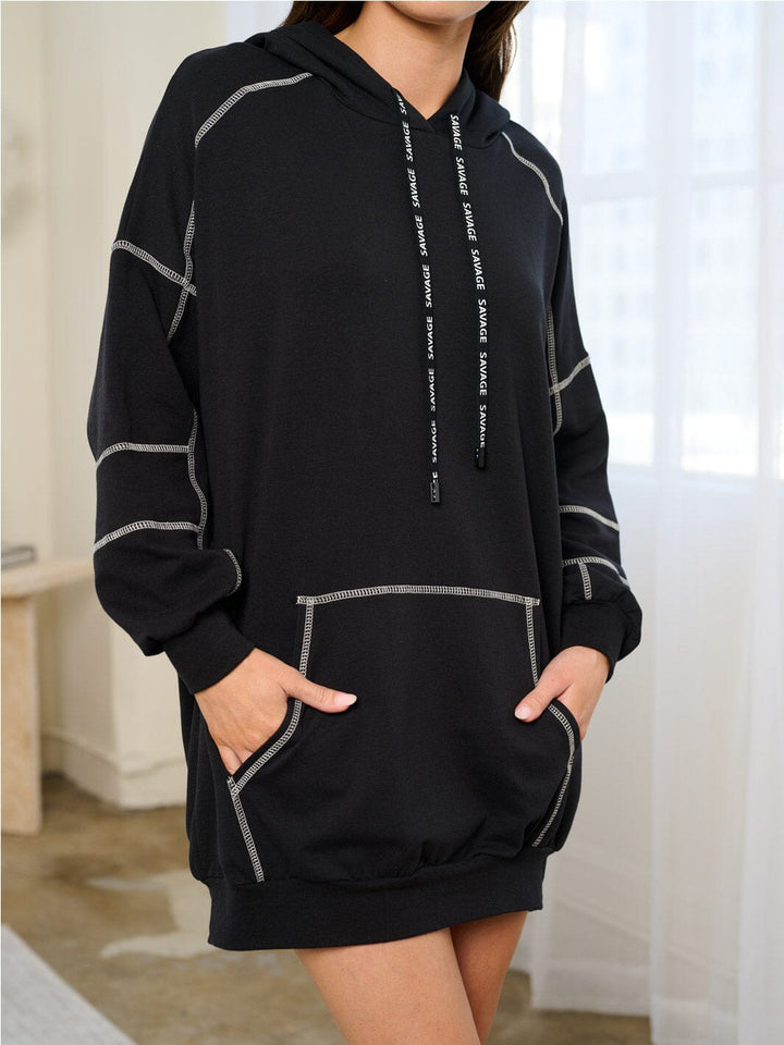 WOMEN'S LONG SLEEVE POCKETES HOODED MINI SWEATER DRESS