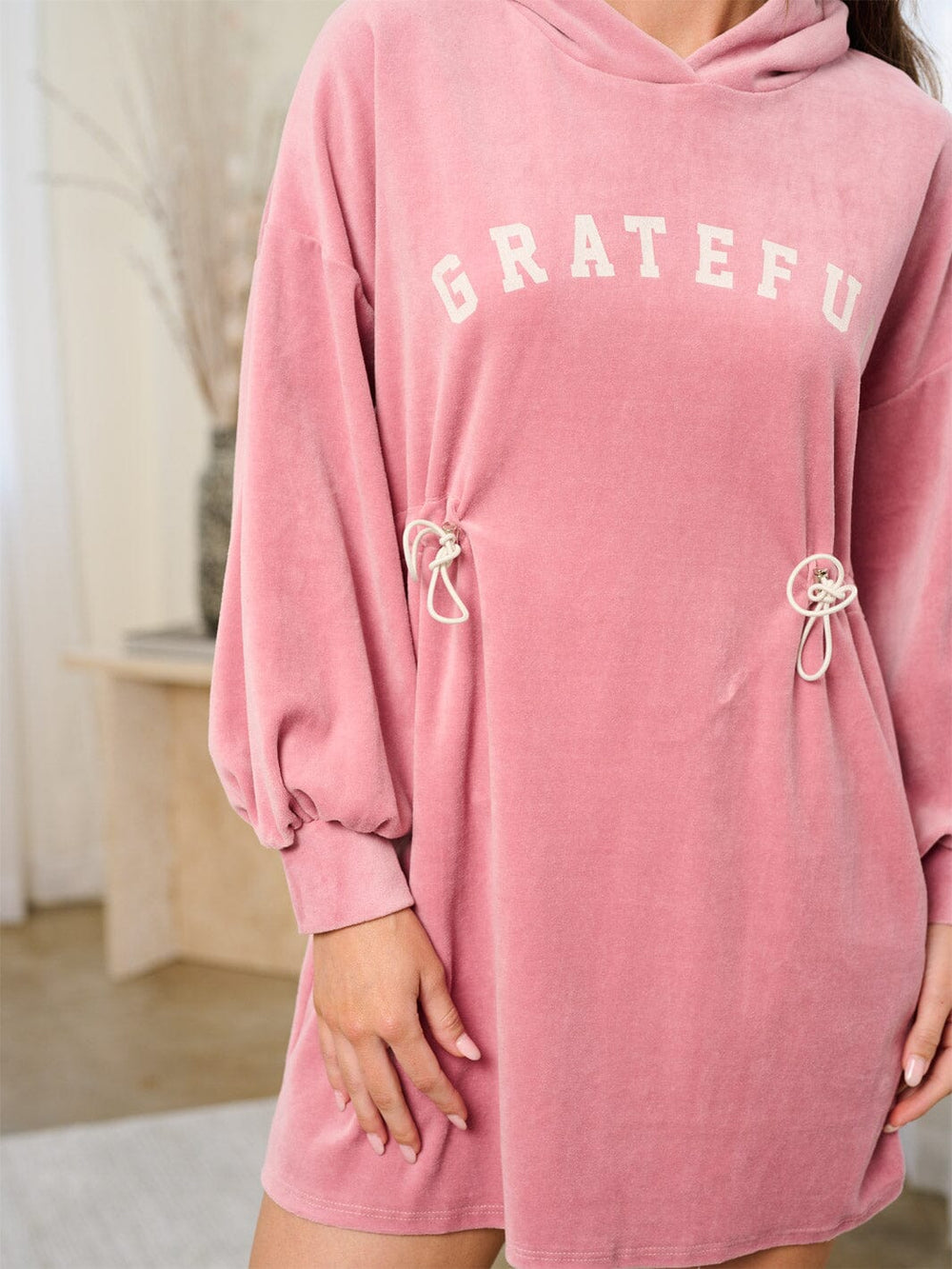 WOMEN'S LONG SLEEVE GRAPHIC HOODED MINI DRESS