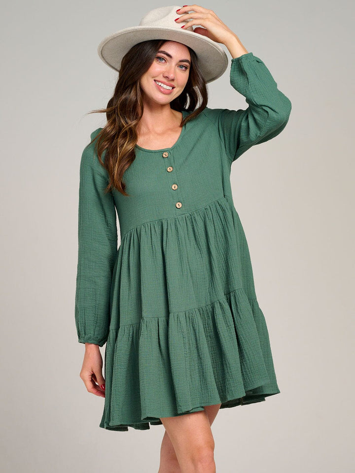 WOMEN'S LONG SLEEVE TIERED TUNIC MINI DRESS