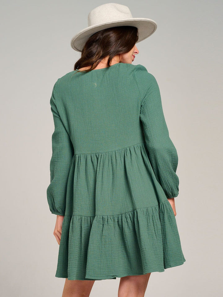 WOMEN'S LONG SLEEVE TIERED TUNIC MINI DRESS
