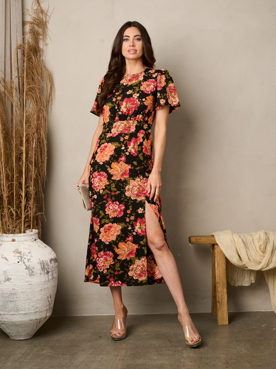 Short Sleeve Front Slit Dress