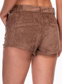 WOMEN'S BUTTON CLOSURE TRIM DETAILED FRONT POCKETS MINI SHORTS