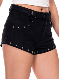 WOMEN'S BUTTON CLOSURE TRIM DETAILED FRONT POCKETS MINI SHORTS