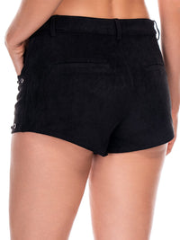 WOMEN'S BUTTON CLOSURE TRIM DETAILED FRONT POCKETS MINI SHORTS