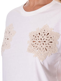 WOMEN'S SHORT SLEEVE FRONT CROCHET DETAILED T-SHIRT
