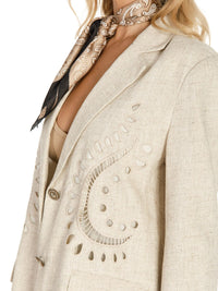 WOMEN'S LONG SLEEVE BUTTON CLOSURE FRONT POCKETS EYELET DETAILED BLAZER