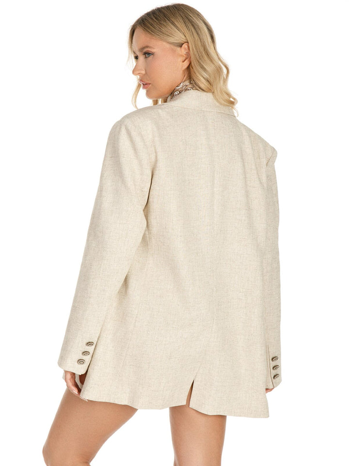 WOMEN'S LONG SLEEVE BUTTON CLOSURE FRONT POCKETS EYELET DETAILED BLAZER