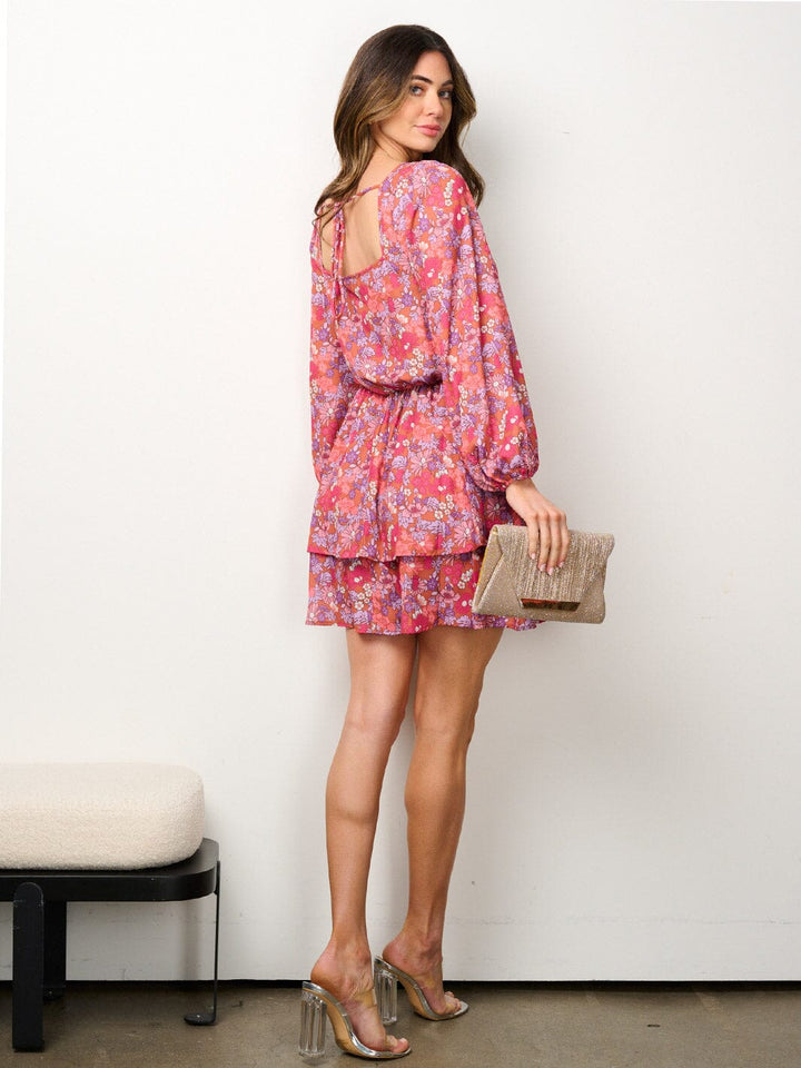 WOMEN'S LONG SLEEVE RUFFLE FLORAL MINI DRESS