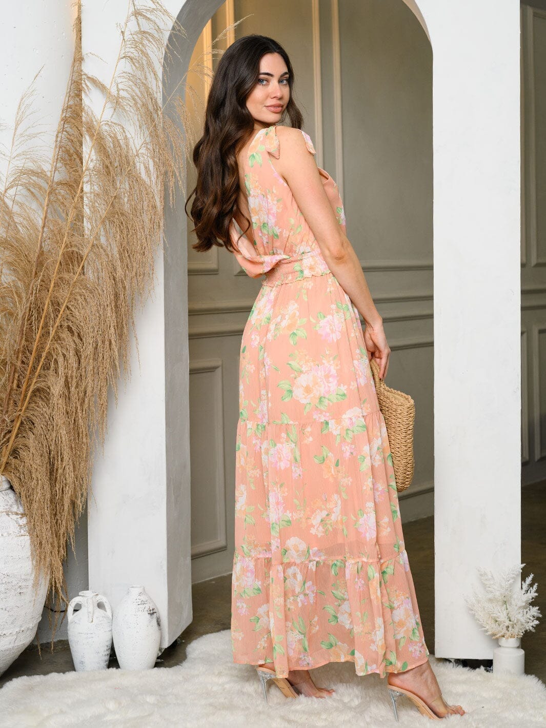 WOMEN'S SLEEVELESS SURPLICE FLORAL MAXI DRESS