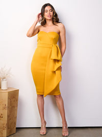 WOMEN'S SLEEVELESS BODYCON BANDAGE SIDE RUFFLE DETAILED MIDI DRESS