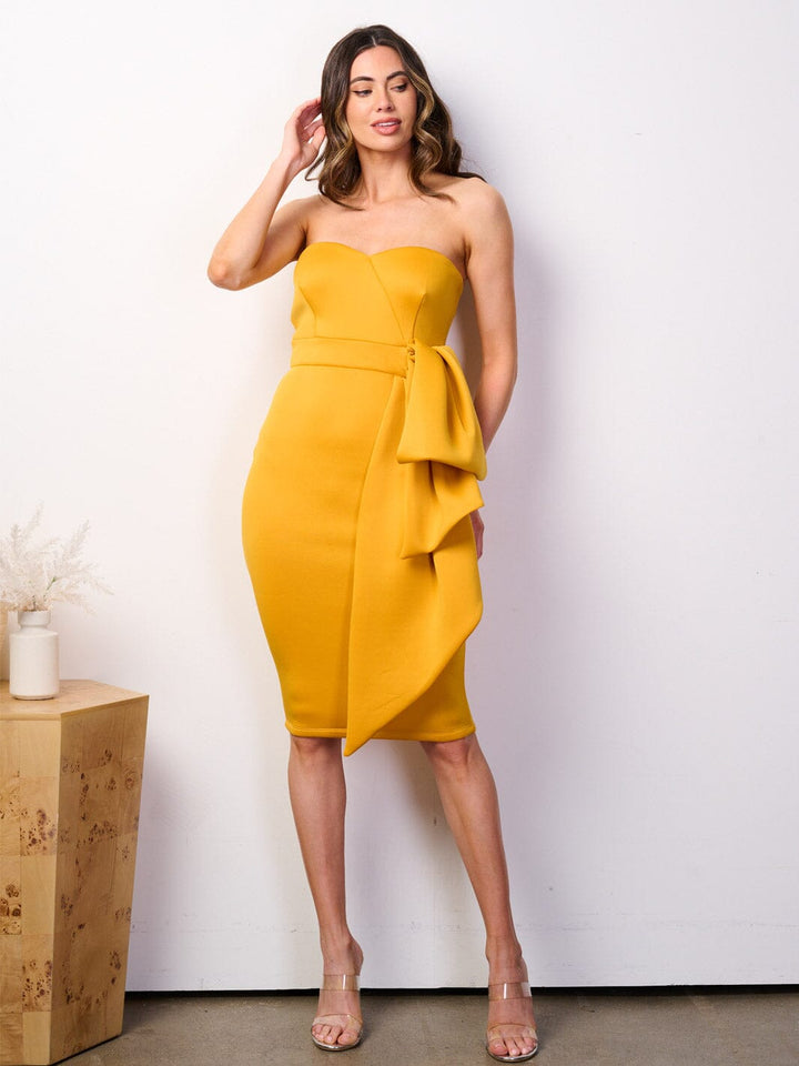 WOMEN'S SLEEVELESS BODYCON BANDAGE SIDE RUFFLE DETAILED MIDI DRESS