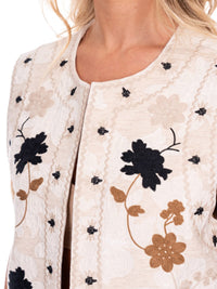 WOMEN'S SLEEVELESS OPEN FRONT TRIM DETAILED EMBROIDERY FLORAL VEST