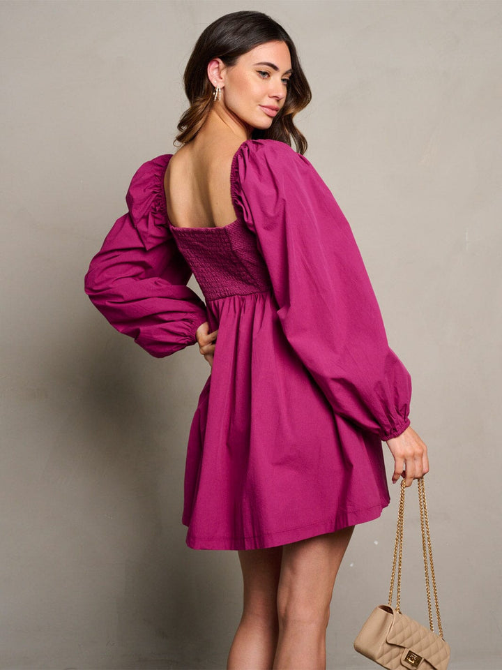 WOMEN'S LONG SLEEVE BUTTONS FIT & FLARE MINI DRESS