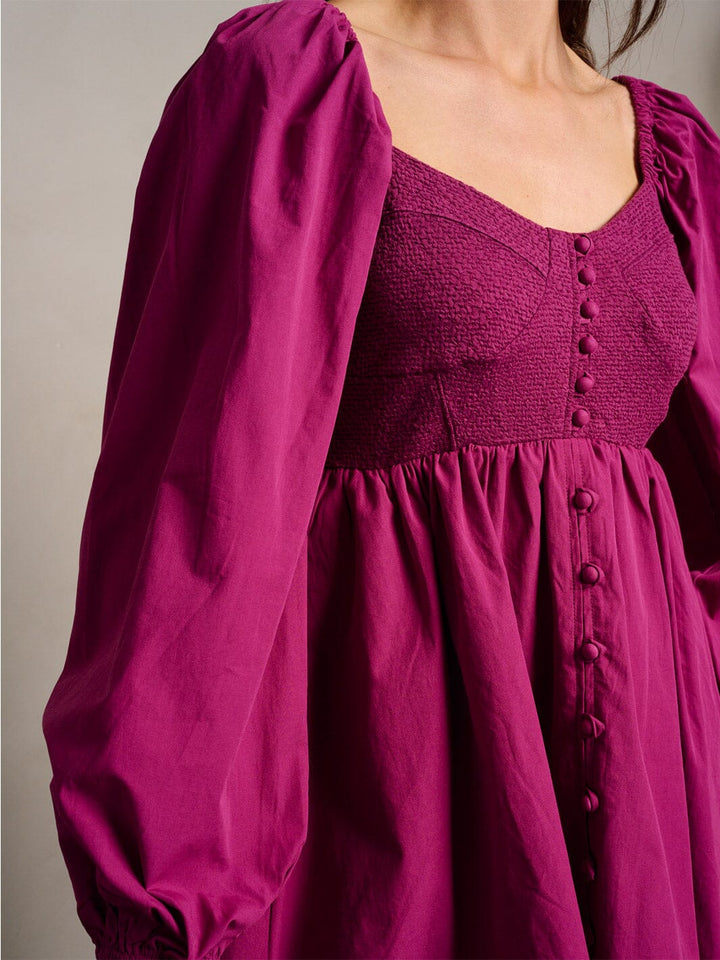 WOMEN'S LONG SLEEVE BUTTONS FIT & FLARE MINI DRESS