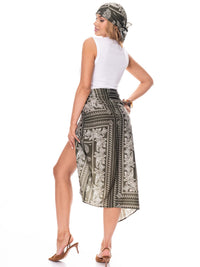 WOMEN'S ZIPPER CLOSURE PAISLEY PRINT BANDANA & MIDI WRAP SKIRT