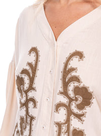 WOMEN'S LONG SLEEVE BLOUSE & ELASTIC WAIST EMBROIDERY 2PC. SET