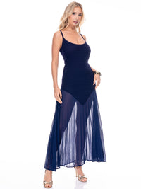 WOMEN'S SLEEVELESS SHEER KNIT CONTRAST MAXI DRESS